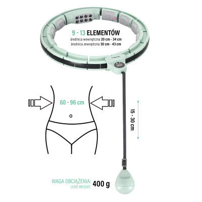 HHM13 HULA-HOOP-REIFEN GREEN MIT MAGNETEN UND ZÄHLER HMS...