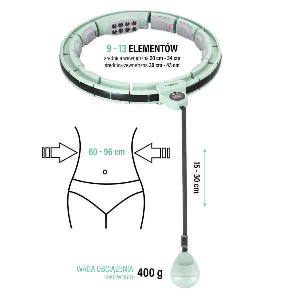 HHM13 HULA-HOOP-REIFEN GREEN MIT MAGNETEN UND ZÄHLER HMS + SLIMMING-GURT BR163 RED