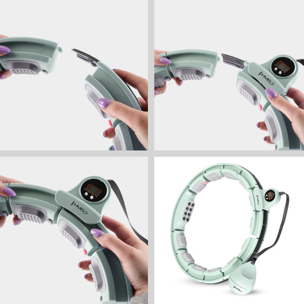 HHM13 HULA-HOOP-REIFEN GREEN MIT MAGNETEN UND ZÄHLER HMS + SLIMMING-GURT BR163 RED