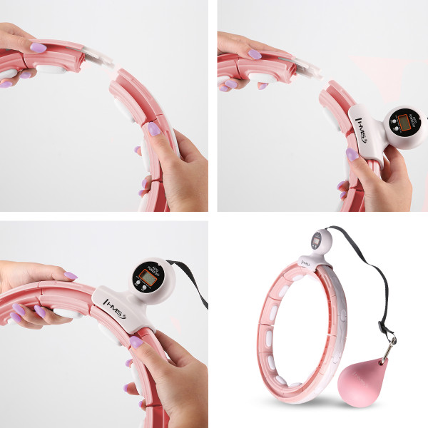HHM15 HULA-HOOP-REIFEN PINK MIT MAGNETEN UND ZÄHLER HMS + SLIMMING-GURT BR163 RED