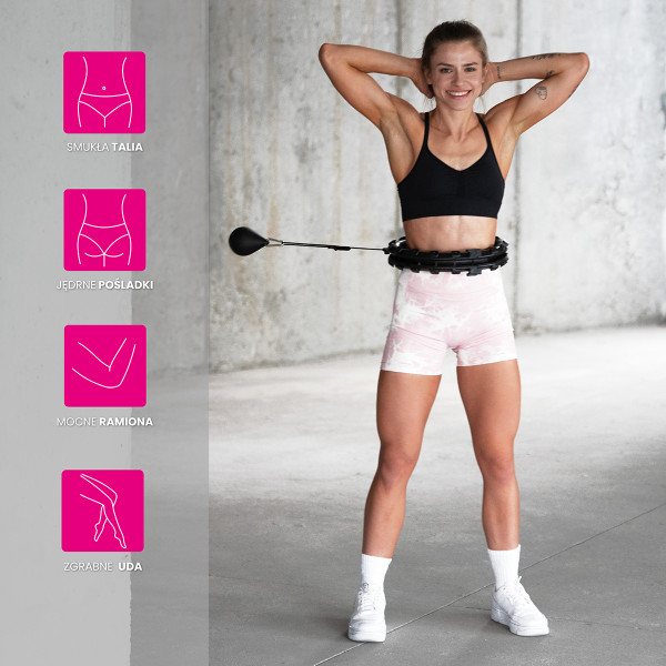 HHW01 HULA-HOOP-REIFEN BLACK MIT MASSAGENOPPEN UND ZÄHLER HMS + SLIMMING-GURT BR163 RED