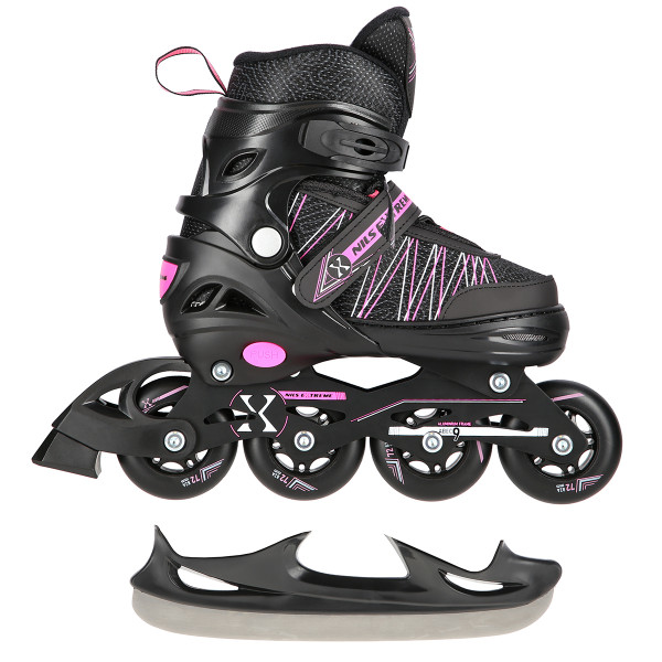 A 2-IN-1 BLACK/PINK GRÖßE S (31-34) INLINER MIT DER AUSTAUSCHBAREN EISHOCKEY-KUFE NILS EXTREME