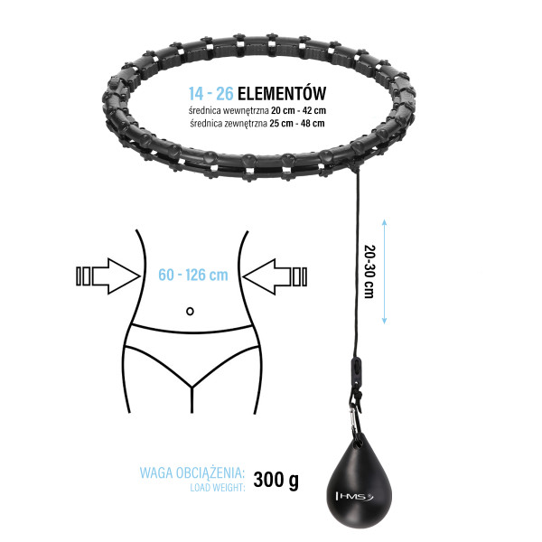 PLUS SIZE HULA-HOOP-REIFEN BLACK MIT MASSAGEPUNKTEN UND SCHWERKRAFTBALL HMS