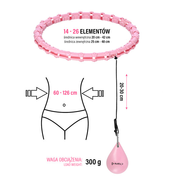 PLUS SIZE HULA-HOOP-REIFEN LIGHT PINK MIT MASSAGEPUNKTEN UND SCHWERKRAFTBALL HMS
