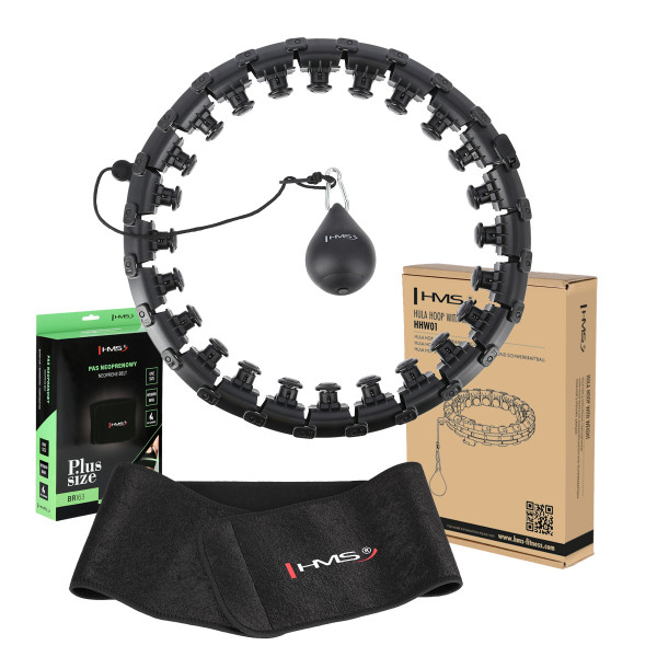 HHW12 HULA-HOOP-REIFEN PLUS SIZE BLACK MIT MASSAGENOPPEN UND ZÄHLER HMS + SLIMMING-GURT BR163 RED