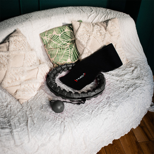 HHW12 HULA-HOOP-REIFEN PLUS SIZE BLACK MIT MASSAGENOPPEN UND ZÄHLER HMS + SLIMMING-GURT BR163 RED