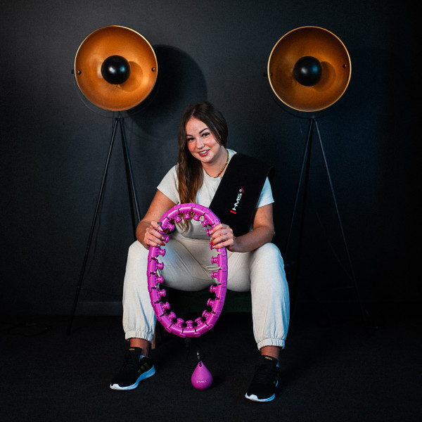 HHW12 HULA-HOOP-REIFEN PLUS SIZE VIOLET MIT MASSAGENOPPEN UND ZÄHLER HMS + SLIMMING-GURT BR163 BLACK