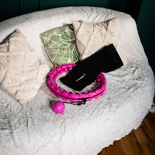 HHW12 HULA-HOOP-REIFEN PLUS SIZE VIOLET MIT MASSAGENOPPEN UND ZÄHLER HMS + SLIMMING-GURT BR163 BLACK