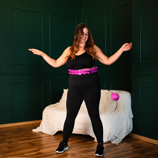 HHW12 HULA-HOOP-REIFEN PLUS SIZE VIOLET MIT MASSAGENOPPEN UND ZÄHLER HMS + SLIMMING-GURT BR163 BLACK