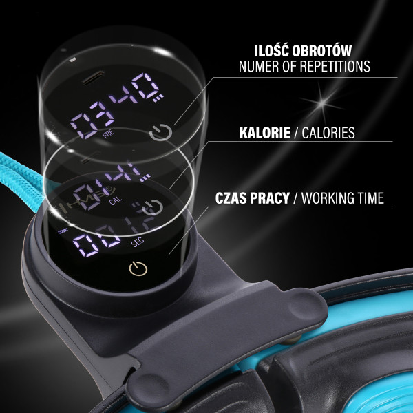 HULA HOOP SCHWARZ/TÜRKIS MIT MAGNETEN, GEWICHT UND ZÄHLER HMS