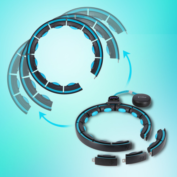 HULA HOOP SCHWARZ/TÜRKIS MIT MAGNETEN, GEWICHT UND ZÄHLER HMS