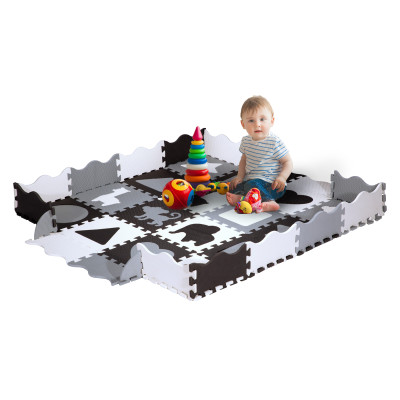 KINDERMATTE PUZZLE LAUFSTALL GRAU 36 TEILE 140×140 CM...