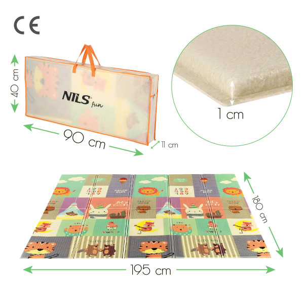 FALTMATTE FÜR KINDER ZOO 195×180 CM NILS FUN