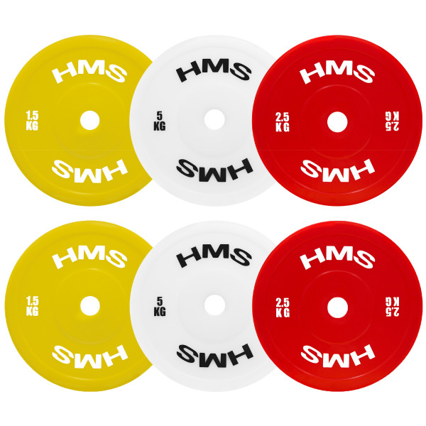 SET TECHNISCHE OLYMPISCHE GEWICHTSSCHEIBEN PE 2 X 1,5–5 KG (18 KG) HMS