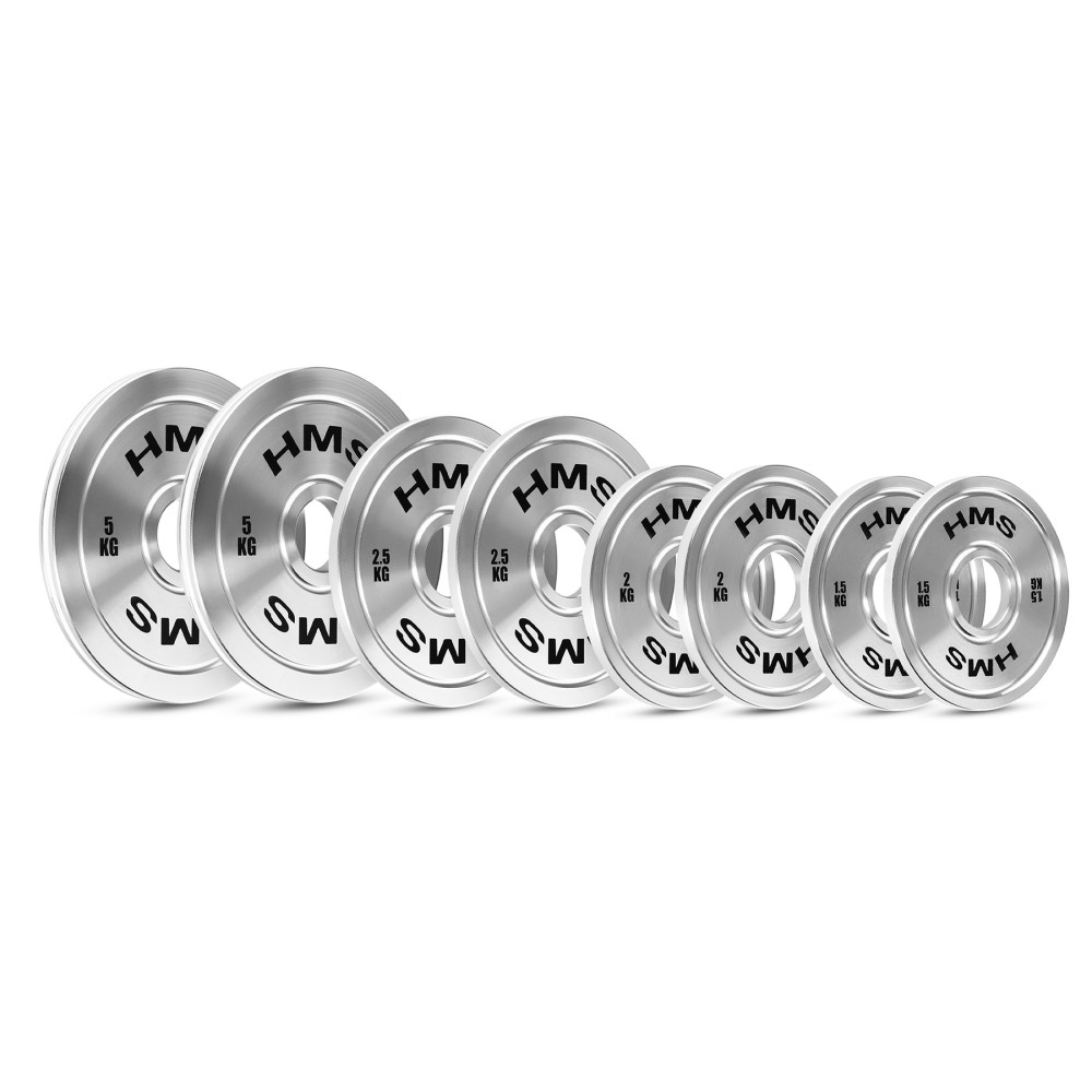 SET CALIBRATED STEEL OLYMPIC PLATES 2 x 1.5 - 5.0 KG (22 KG) HMS