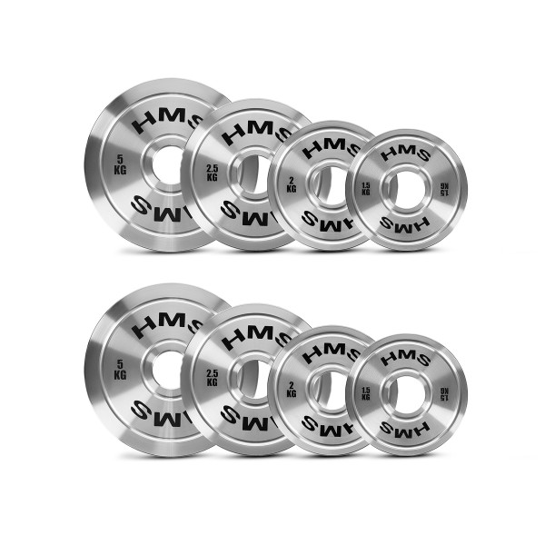 SET KALIBRIERTE OLYMPISCHE STAHLGEWICHTSSCHEIBEN 2 X 1,5–5,0 KG (22 KG) HMS