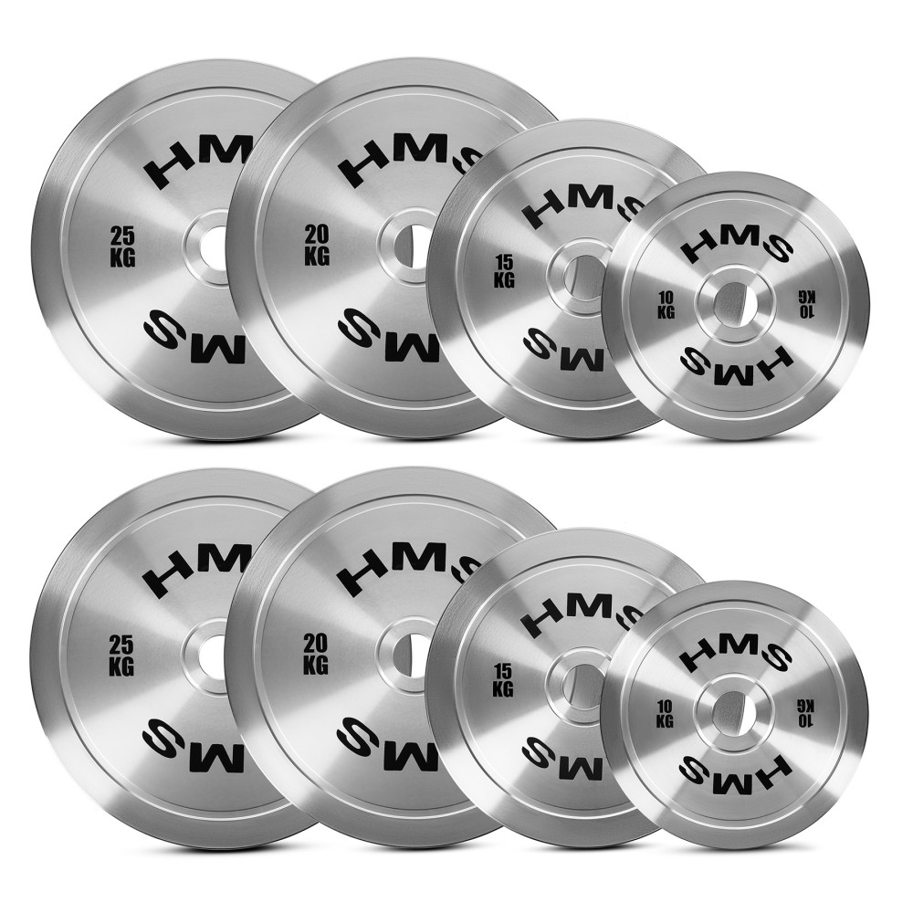 SET KALIBRIERTE OLYMPISCHE STAHLGEWICHTSSCHEIBEN 2 X 10–25 KG (140 KG) HMS
