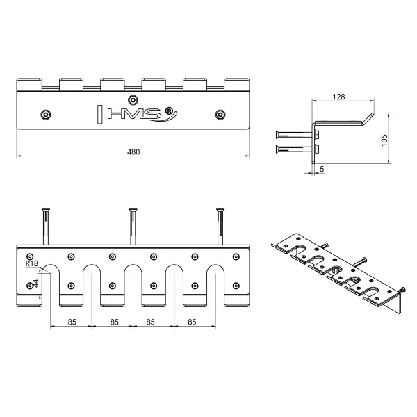 WANDHALTERUNG FÜR OLYMPISCHE HANTELSTANGEN COMMERCIAL HMS