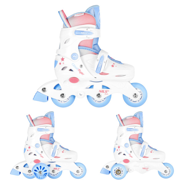 INLINE-SKATES 3-IN-1 THREE STEPS MIT ROLLERSKATES WEISS GR. XS (26–29) NILS FUN