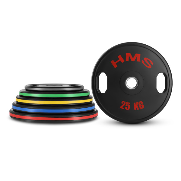 SET GUMMIERTE OLYMPISCHE GEWICHTSSCHEIBEN 2 X 5–25 KG (150 KG) HMS