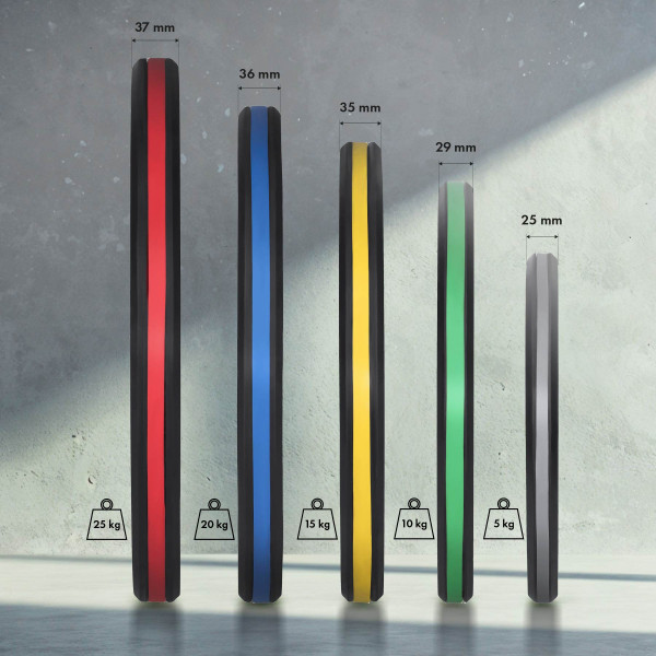 SET GUMMIERTE OLYMPISCHE GEWICHTSSCHEIBEN 2 X 5–25 KG (150 KG) HMS