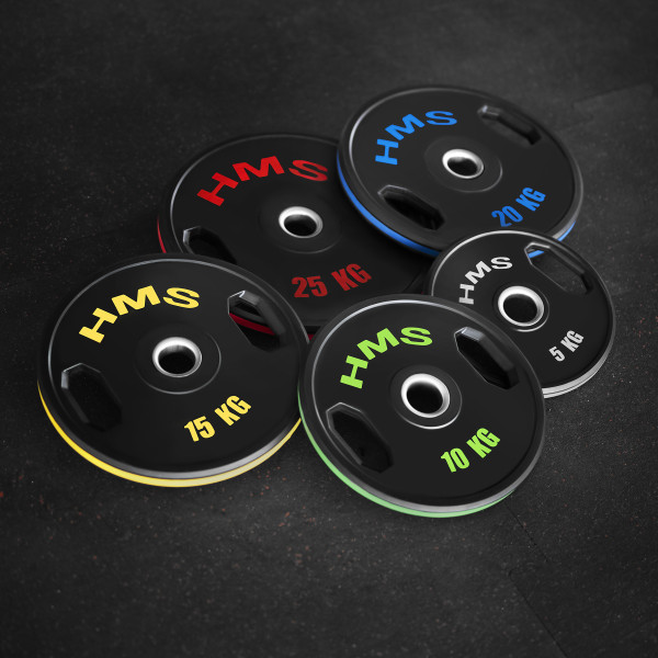 SET GUMMIERTE OLYMPISCHE GEWICHTSSCHEIBEN 2 X 5–25 KG (150 KG) HMS